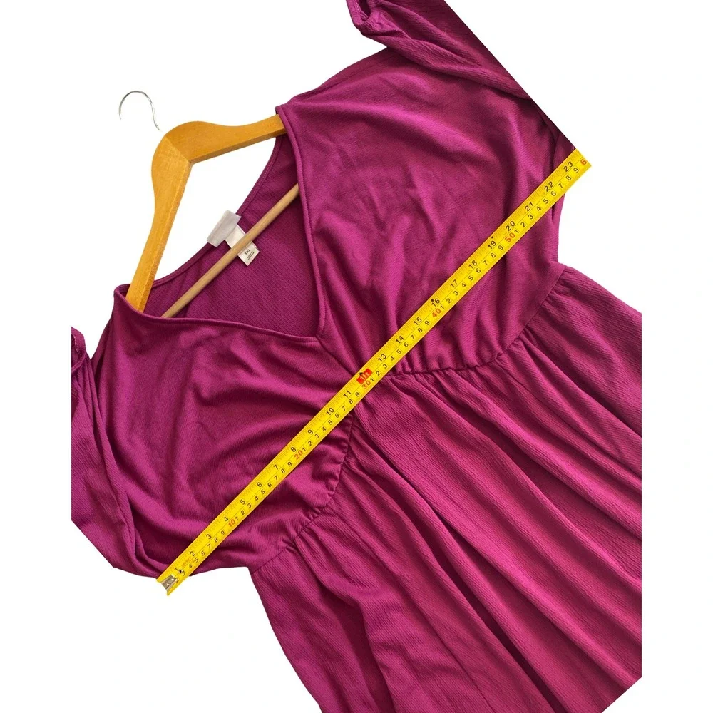 Ava & Viv Womens XXL Magenta Pink V-Neck Empire Waist 3/4 Sleeve Textured Dress - Picture 7 of 9
